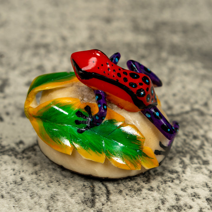 Orange Black And Blue Poison Dart Frog Tagua Carving