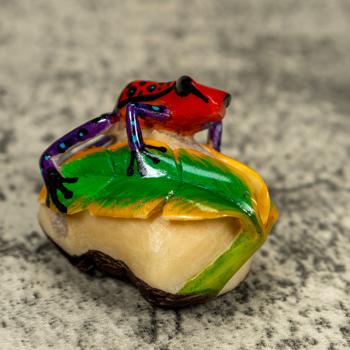 Orange Black And Blue Poison Dart Frog Tagua Carving