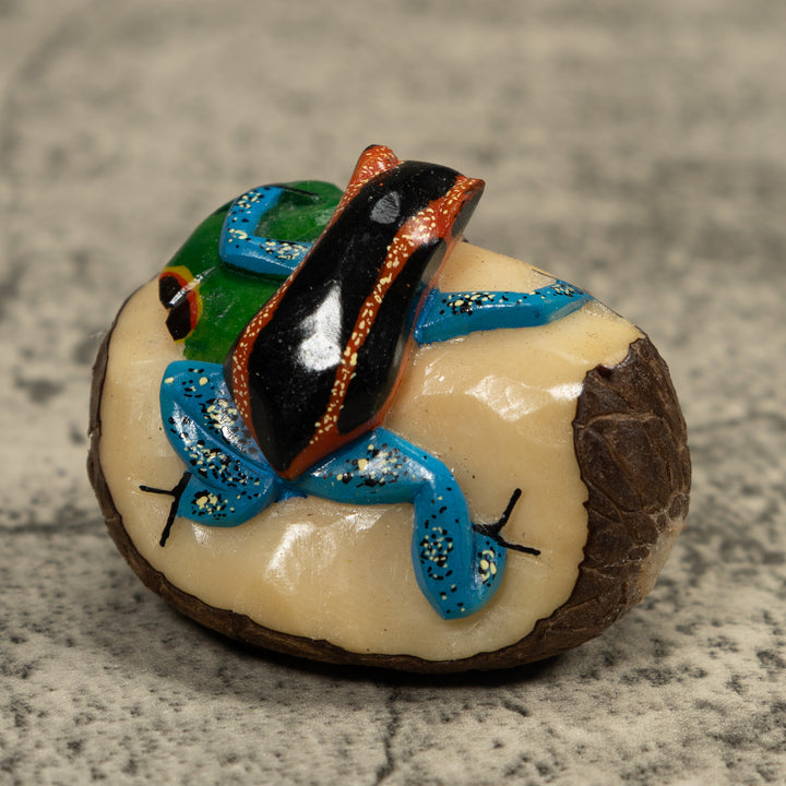 Blue Black And Red Frog Tagua Carving