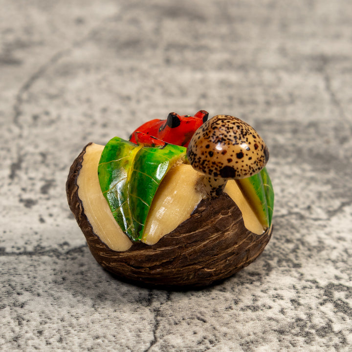 Poison Dart Frog With Mushroom Tagua Carving