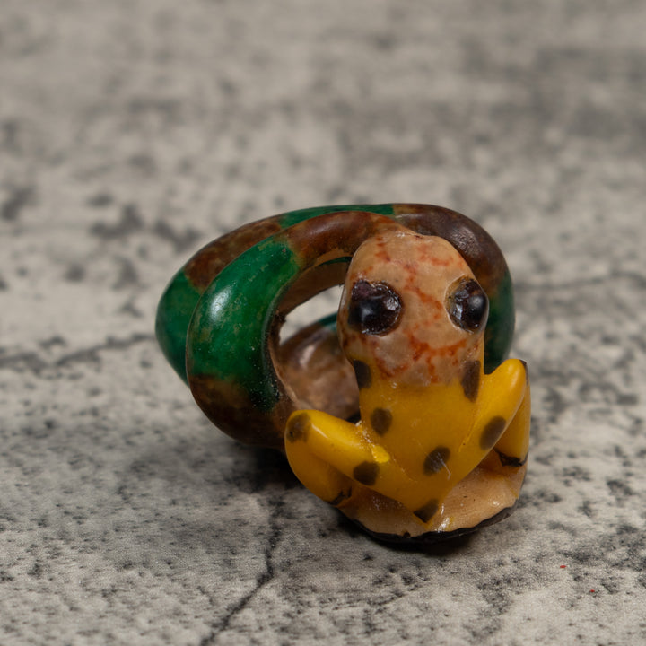 Vintage Snake Eating Frog Tagua Carving