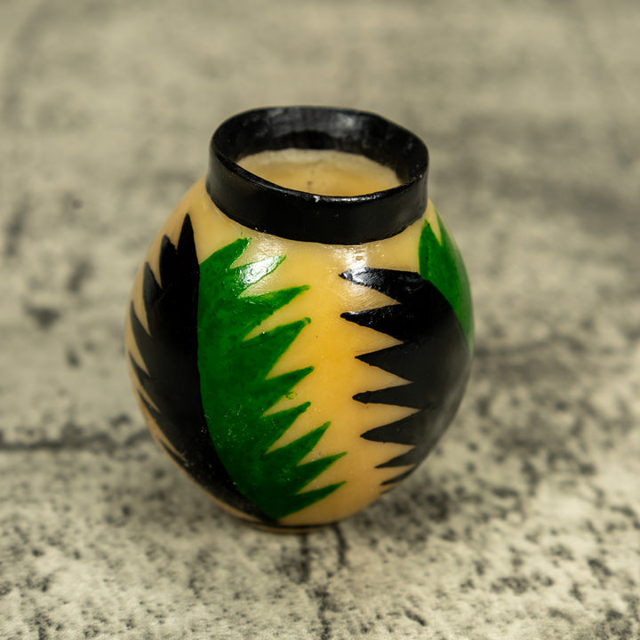 Etched Black And Green Vase Tagua Carving