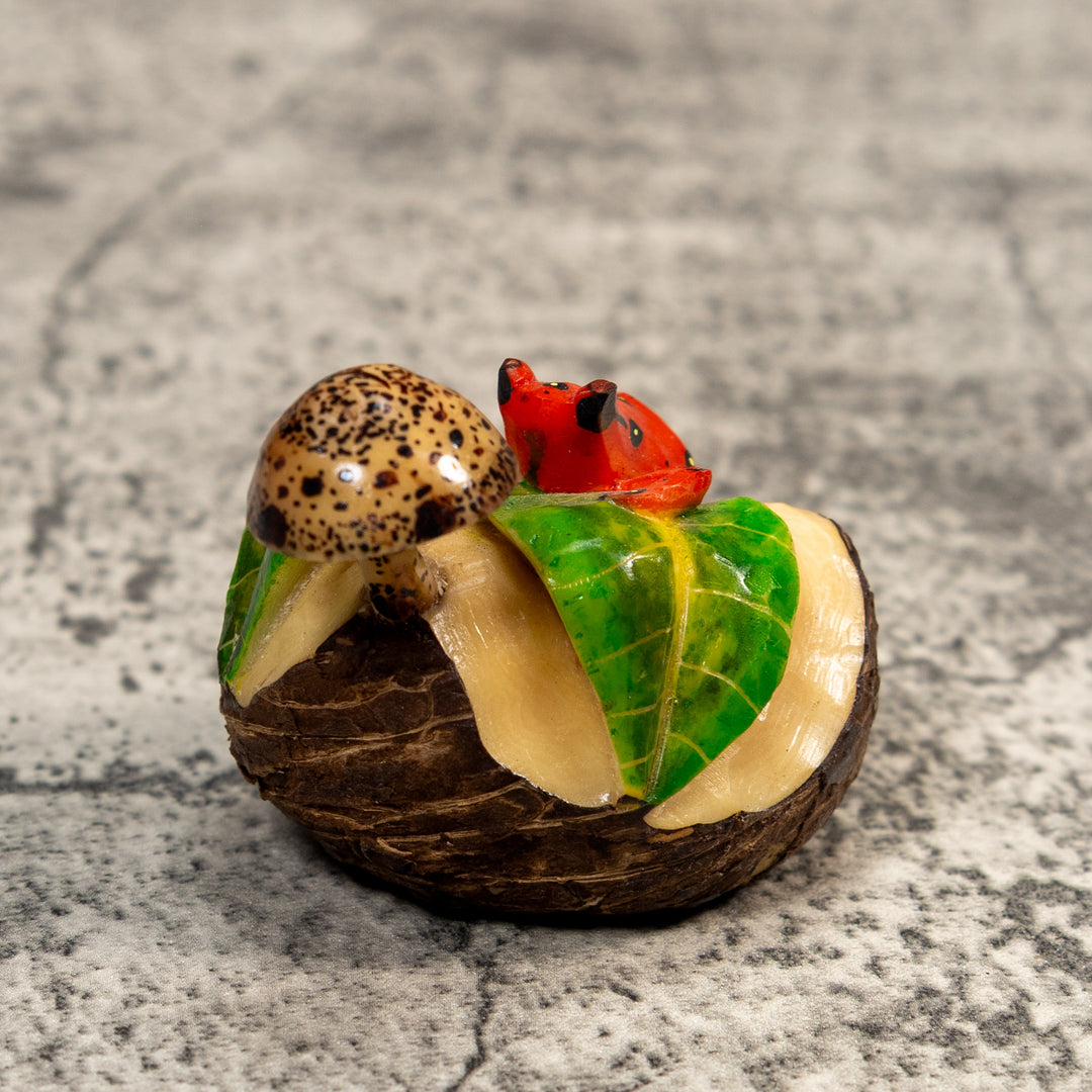 Poison Dart Frog With Mushroom Tagua Carving