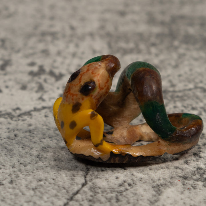 Vintage Snake Eating Frog Tagua Carving