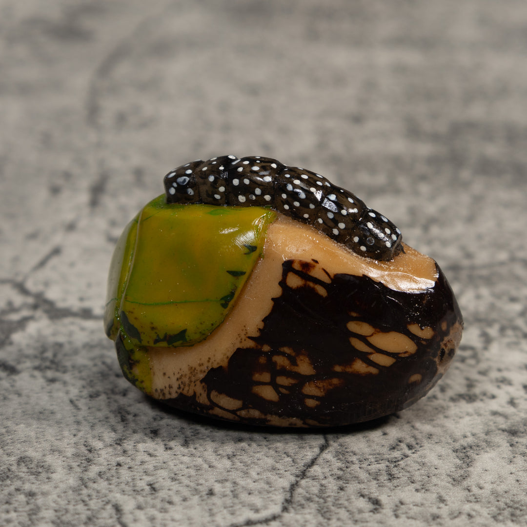 Black White And Green Caterpillar Tagua Carving