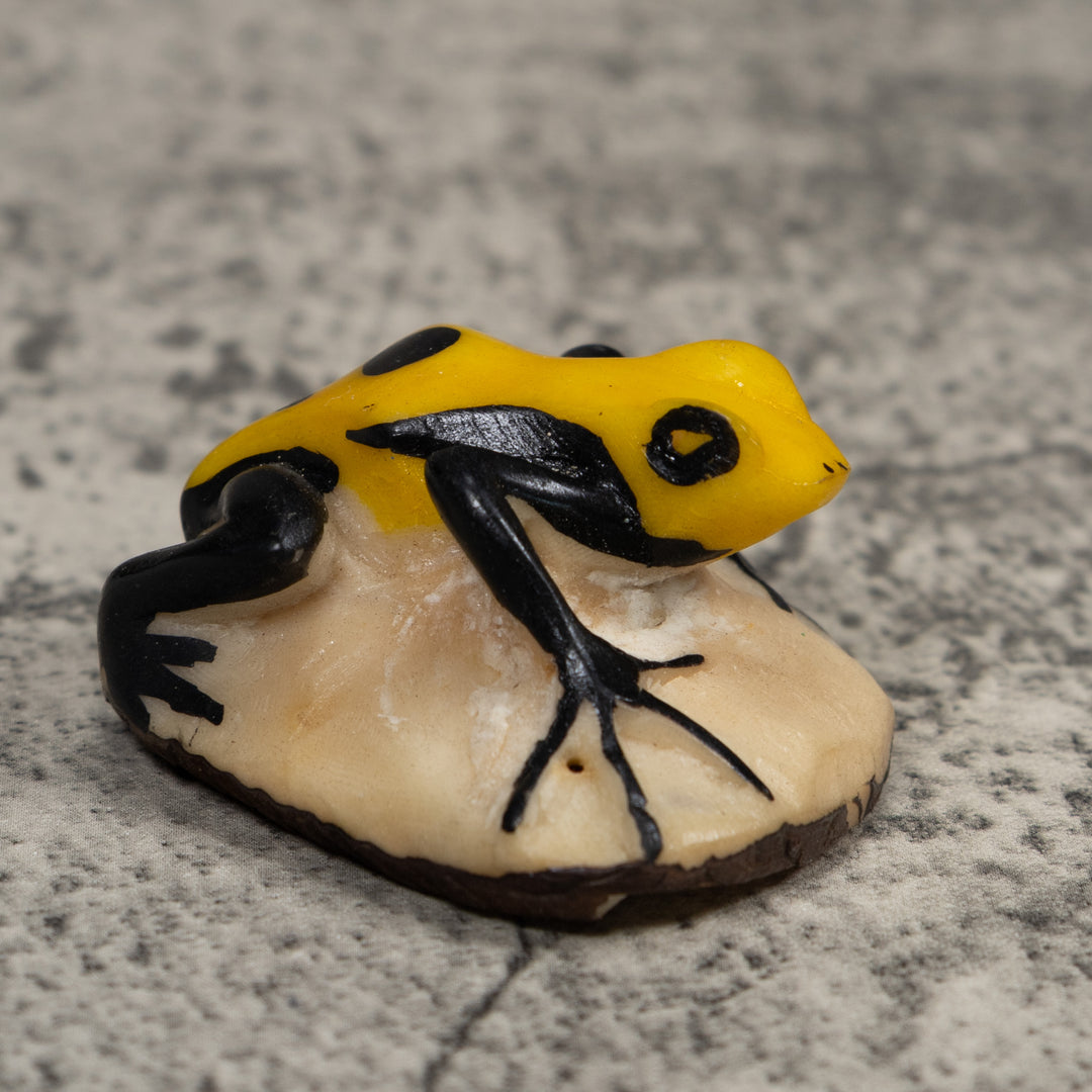 Vintage Black And Yellow Frog Tagua Carving