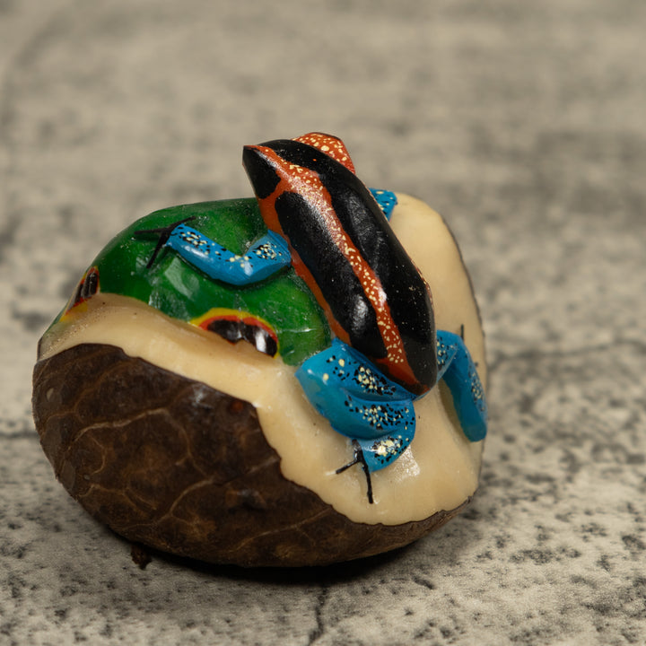 Blue Black And Red Frog Tagua Carving