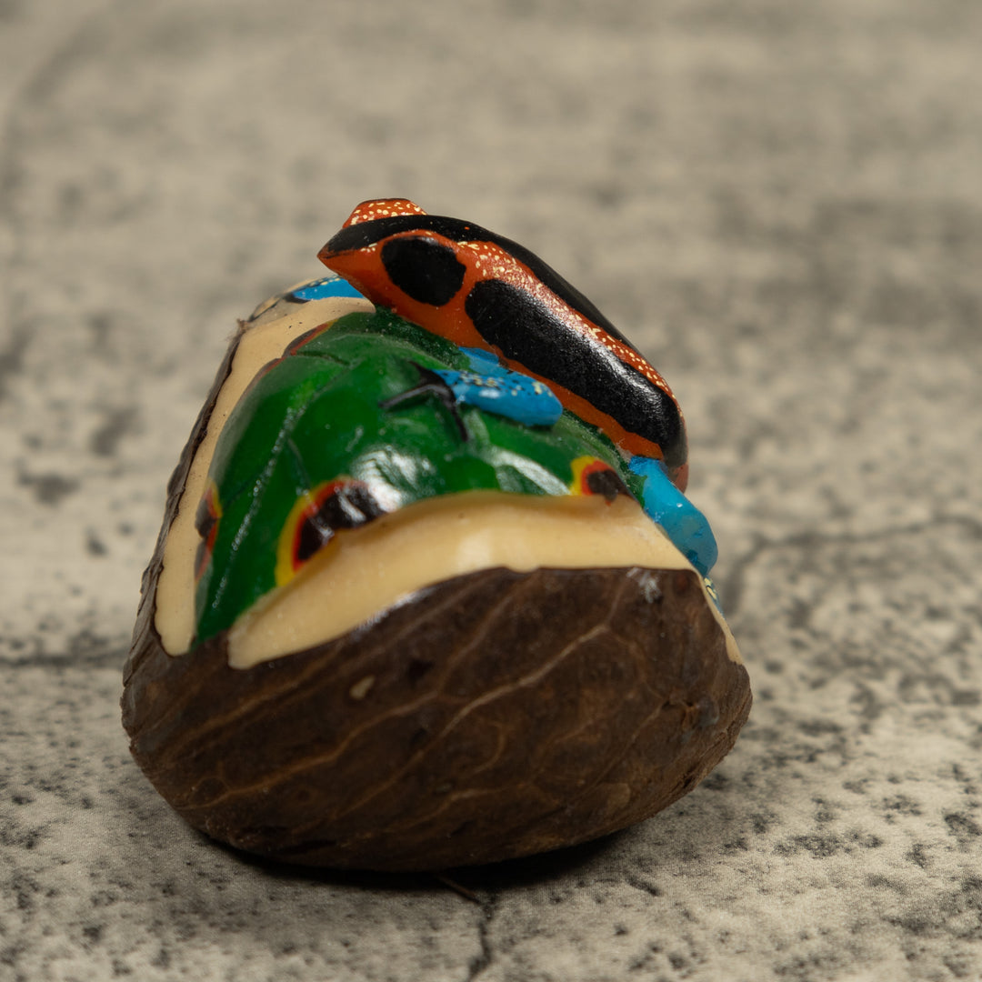 Blue Black And Red Frog Tagua Carving