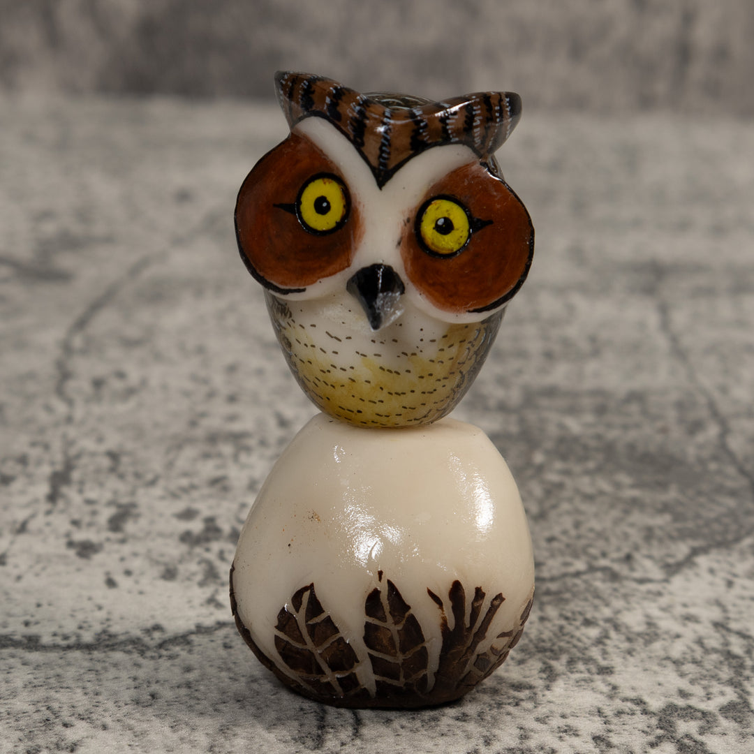 Owl Bird On Pedestal Tagua Carving