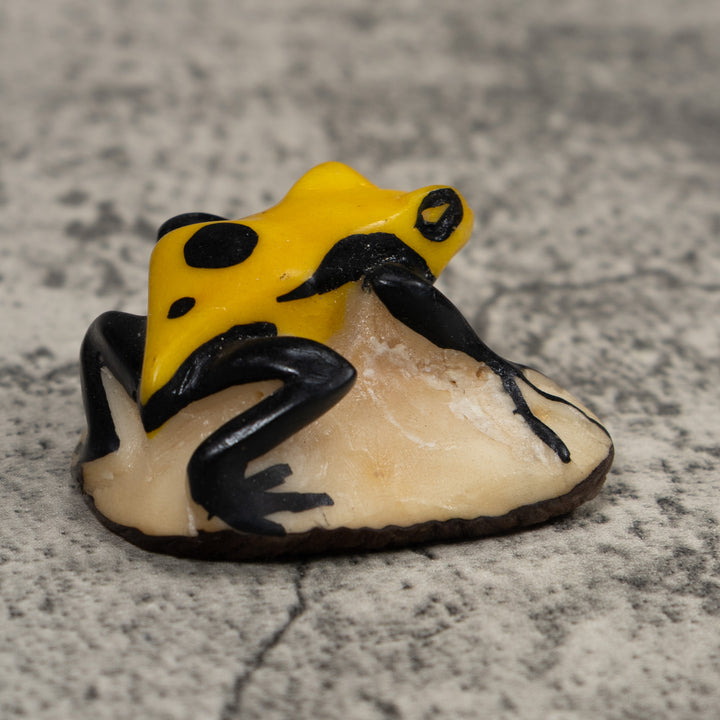 Vintage Black And Yellow Frog Tagua Carving