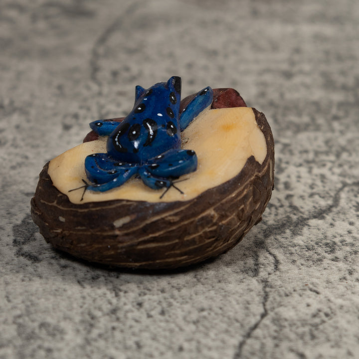 Blue White And Brown Poison Dart Frog Tagua Carving
