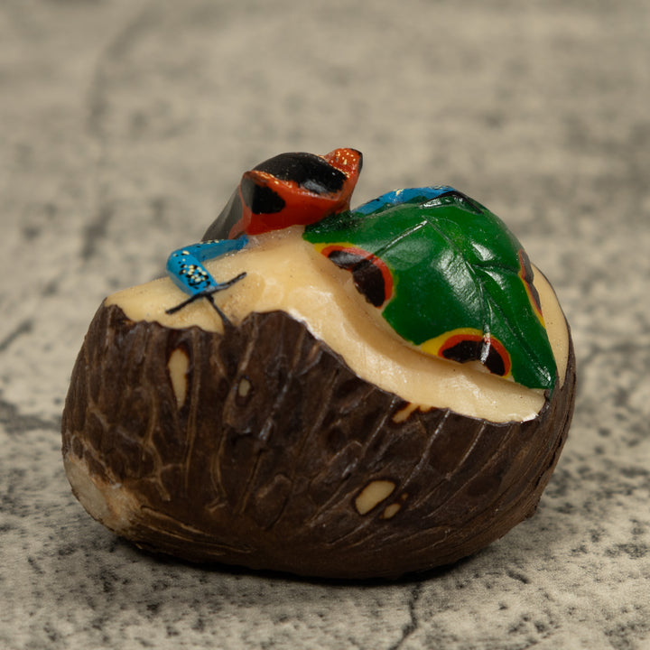 Blue Black And Red Frog Tagua Carving