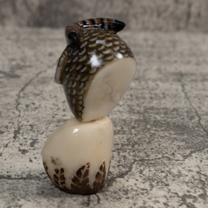 Owl Bird On Pedestal Tagua Carving