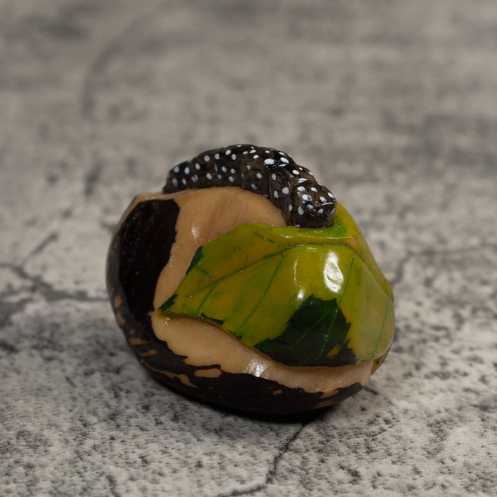 Black White And Green Caterpillar Tagua Carving