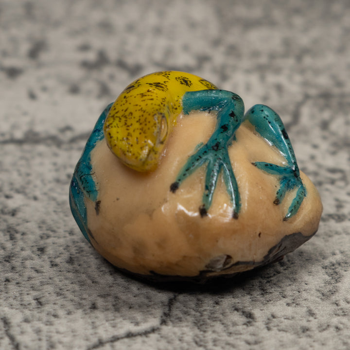 Vintage Green And Yellow Frog Tagua Carving