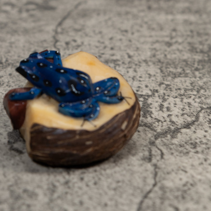 Blue White And Brown Poison Dart Frog Tagua Carving