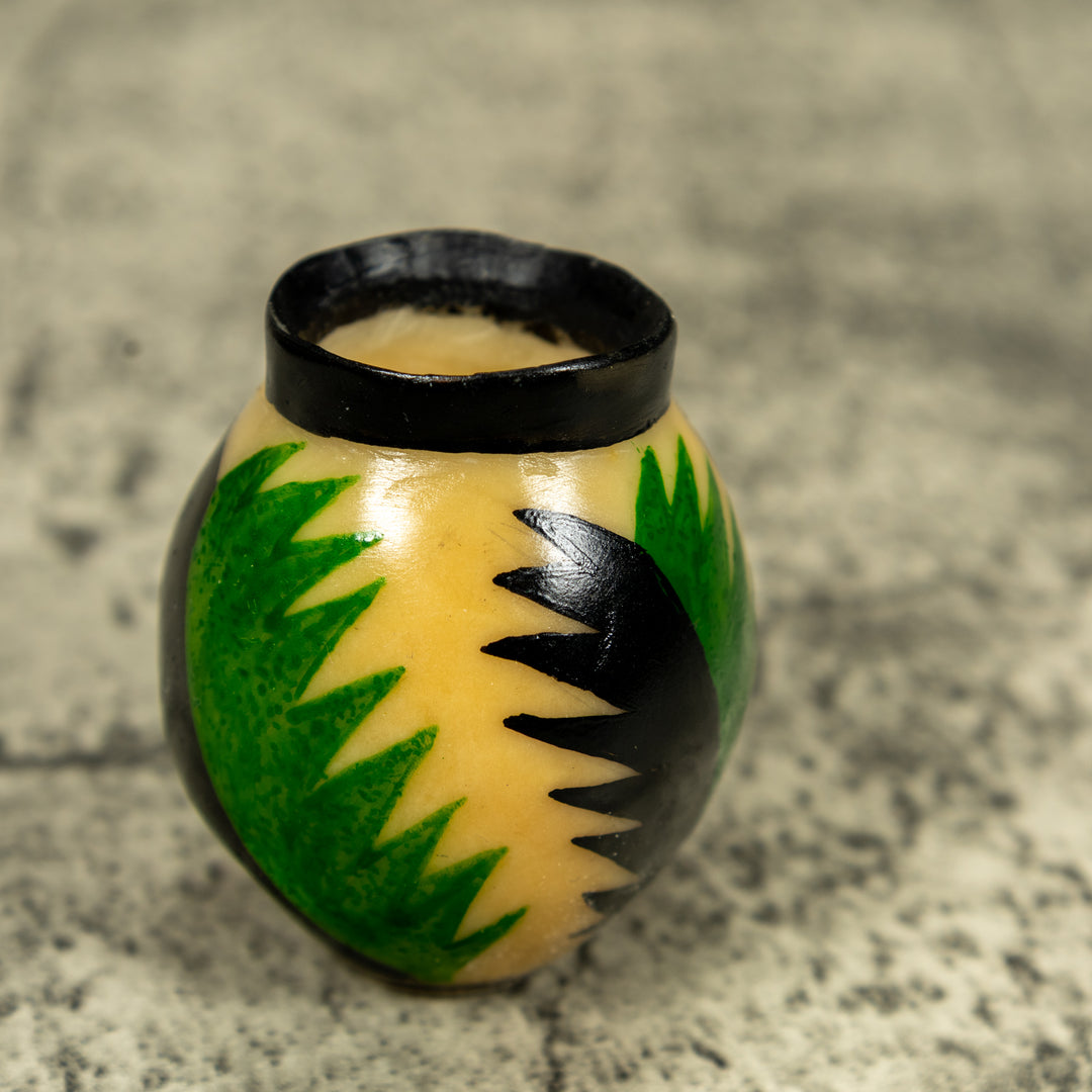 Etched Black And Green Vase Tagua Carving