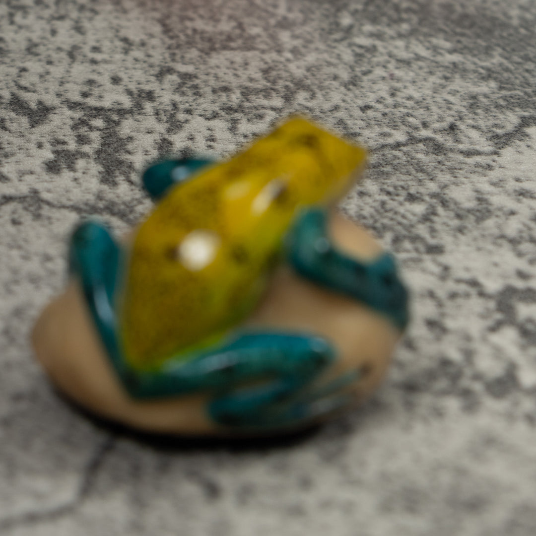 Vintage Green And Yellow Frog Tagua Carving