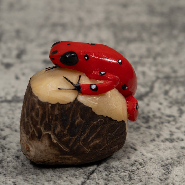 Vintage Red Poison Dart Frog Tagua Carving