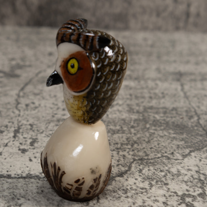 Owl Bird On Pedestal Tagua Carving