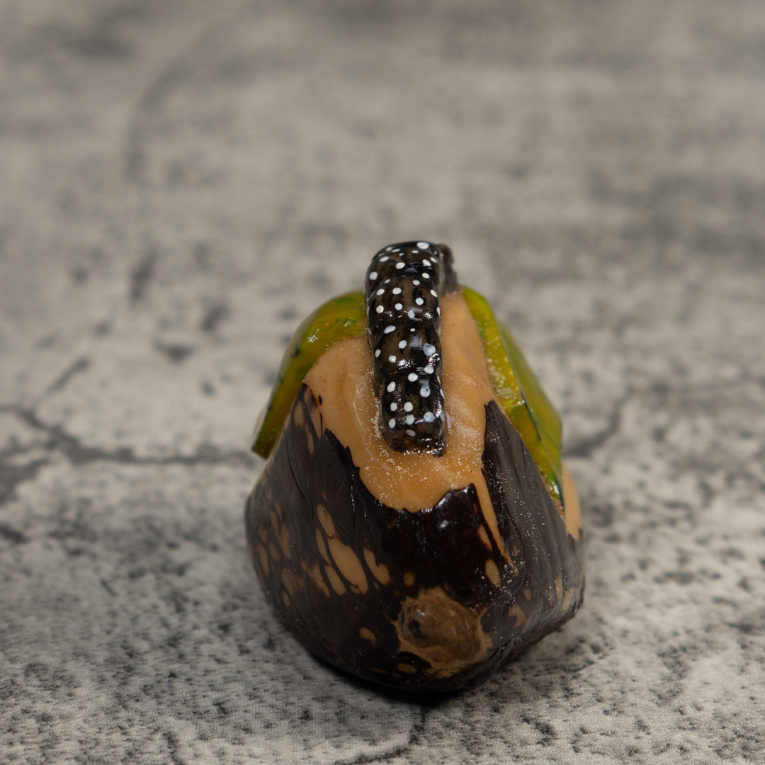 Black White And Green Caterpillar Tagua Carving
