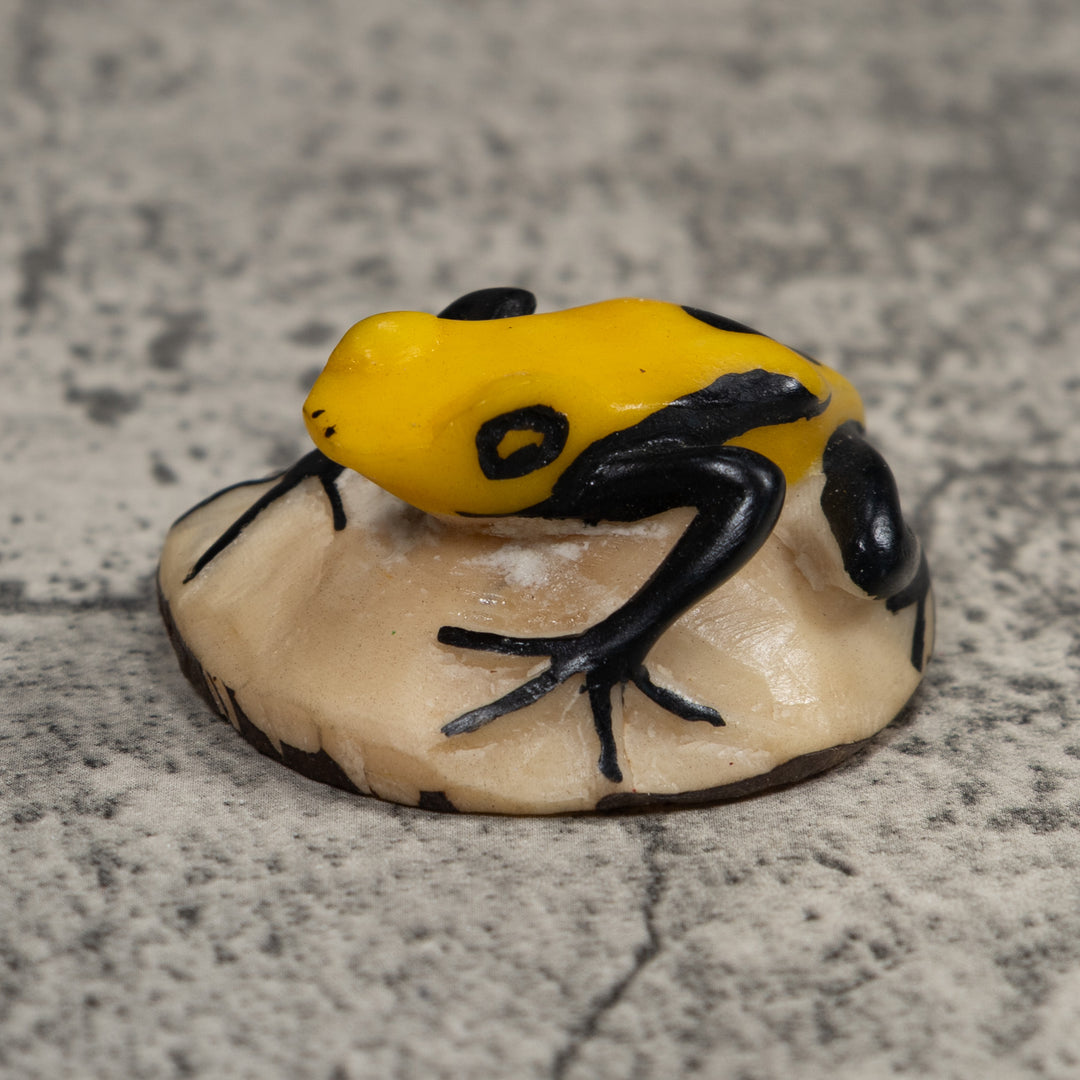 Vintage Black And Yellow Frog Tagua Carving