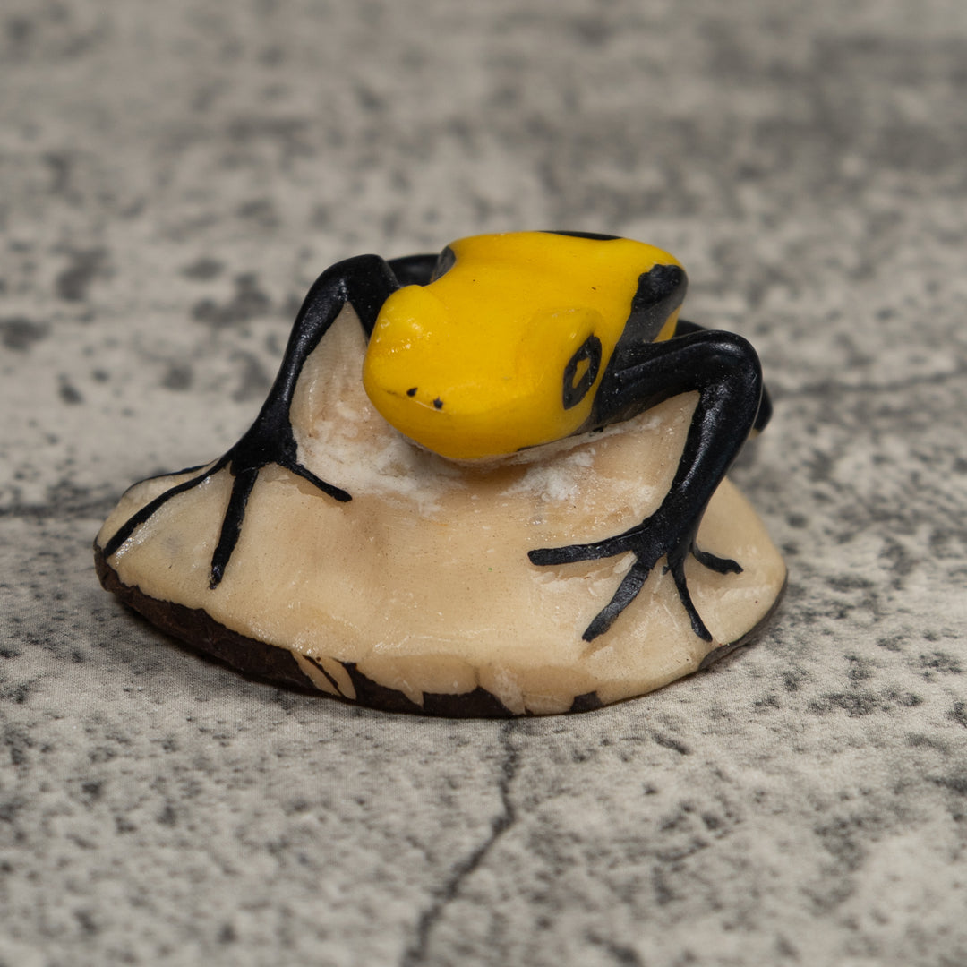 Vintage Black And Yellow Frog Tagua Carving