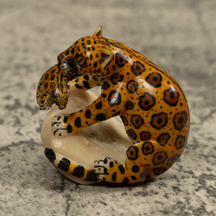 Jaguar Cat With Cub Tagua Carving