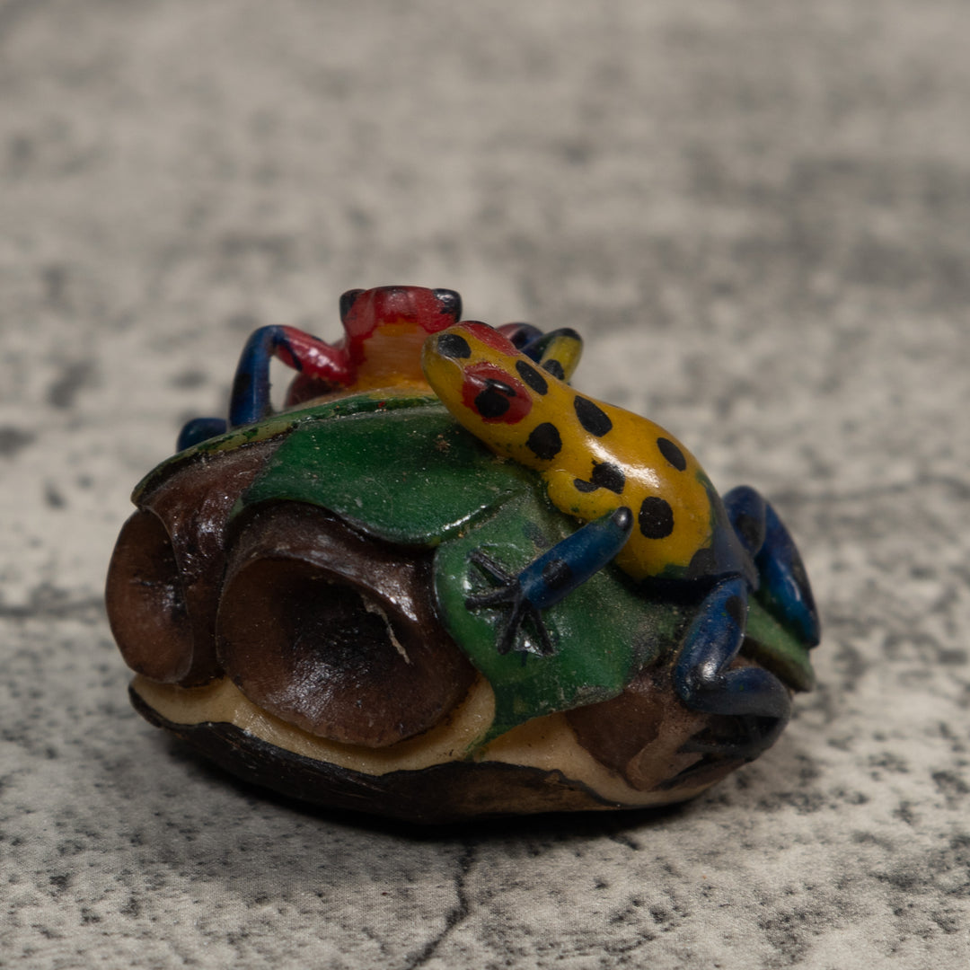 Double Blue Red And Yellow Poison Dart Frog Tagua Carving