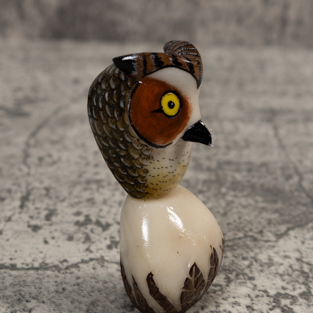 Owl Bird On Pedestal Tagua Carving