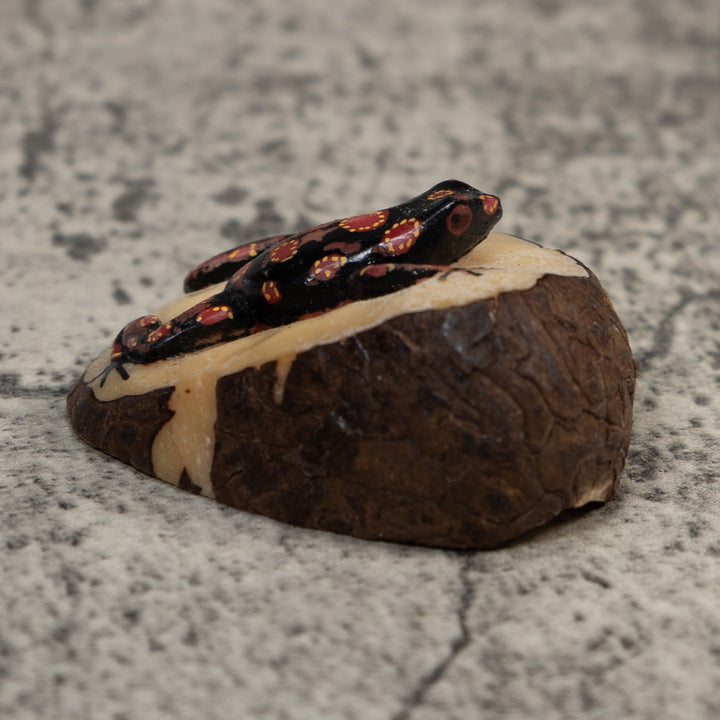 Black Red And Yellow Frog Tagua Carving
