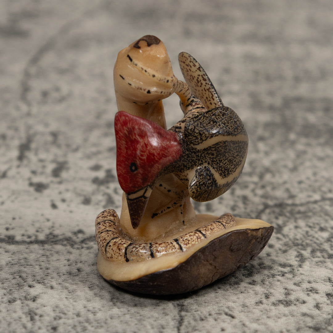 Woodpecker Bird And Caterpillar Tagua Carving