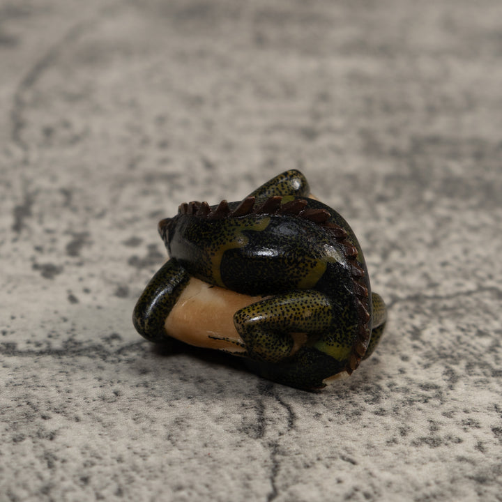 Vintage Dark Green Iguana Lizard Amphibian Tagua Carving