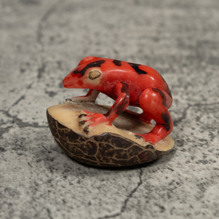 Vintage Red And Black Poison Dart Frog Tagua Carving