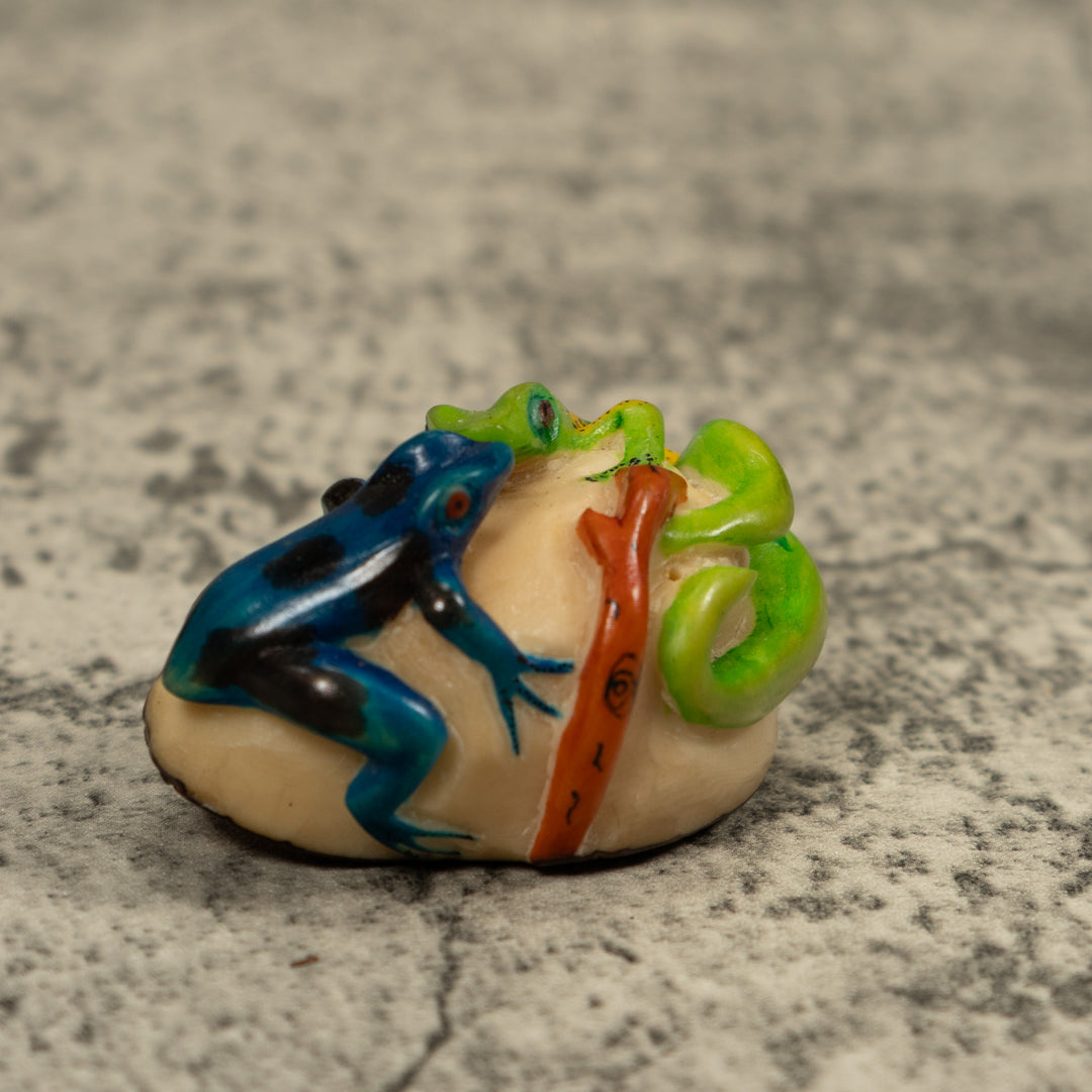 Green And Blue Double Frog Tagua Carving