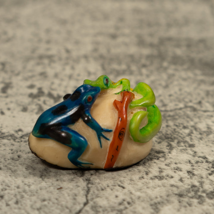 Green And Blue Double Frog Tagua Carving