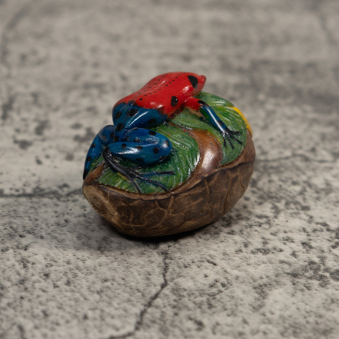 Red And Blue Poison Dart Frog Tagua Carving