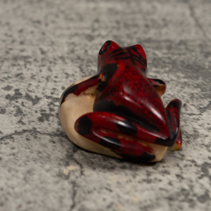 Vintage Red And Black Frog Tagua Carving