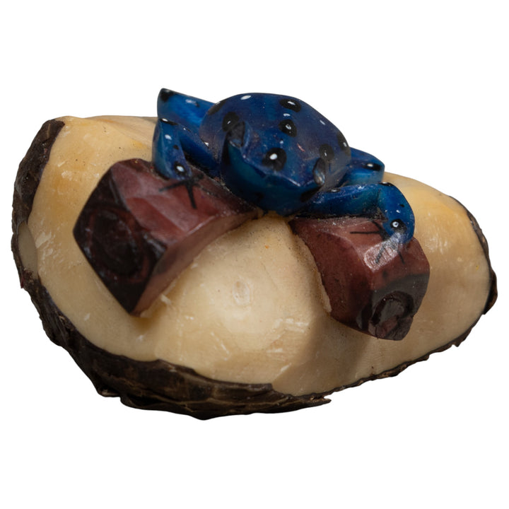 Blue White And Brown Poison Dart Frog Tagua Carving