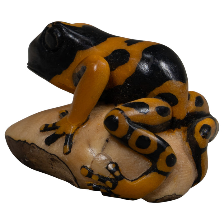Vintage Black And Gold Frog Tagua Carving