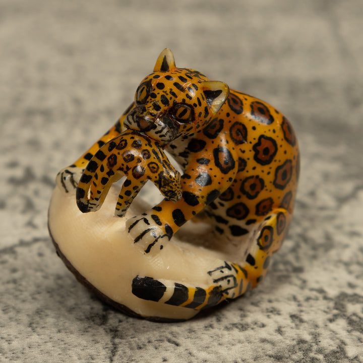 Jaguar Cat With Cub Tagua Carving