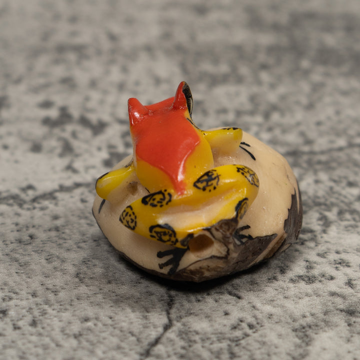 Vintage Red And Yellow Poison Dart Frog Tagua Carving