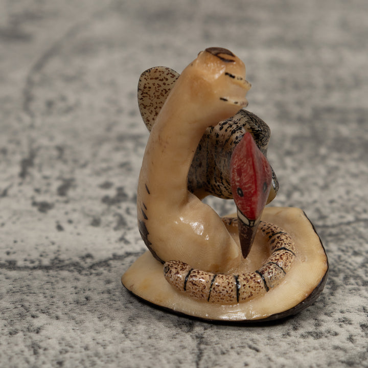 Woodpecker Bird And Caterpillar Tagua Carving