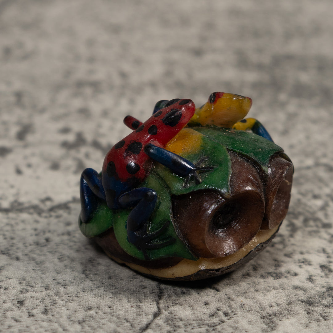 Double Blue Red And Yellow Poison Dart Frog Tagua Carving