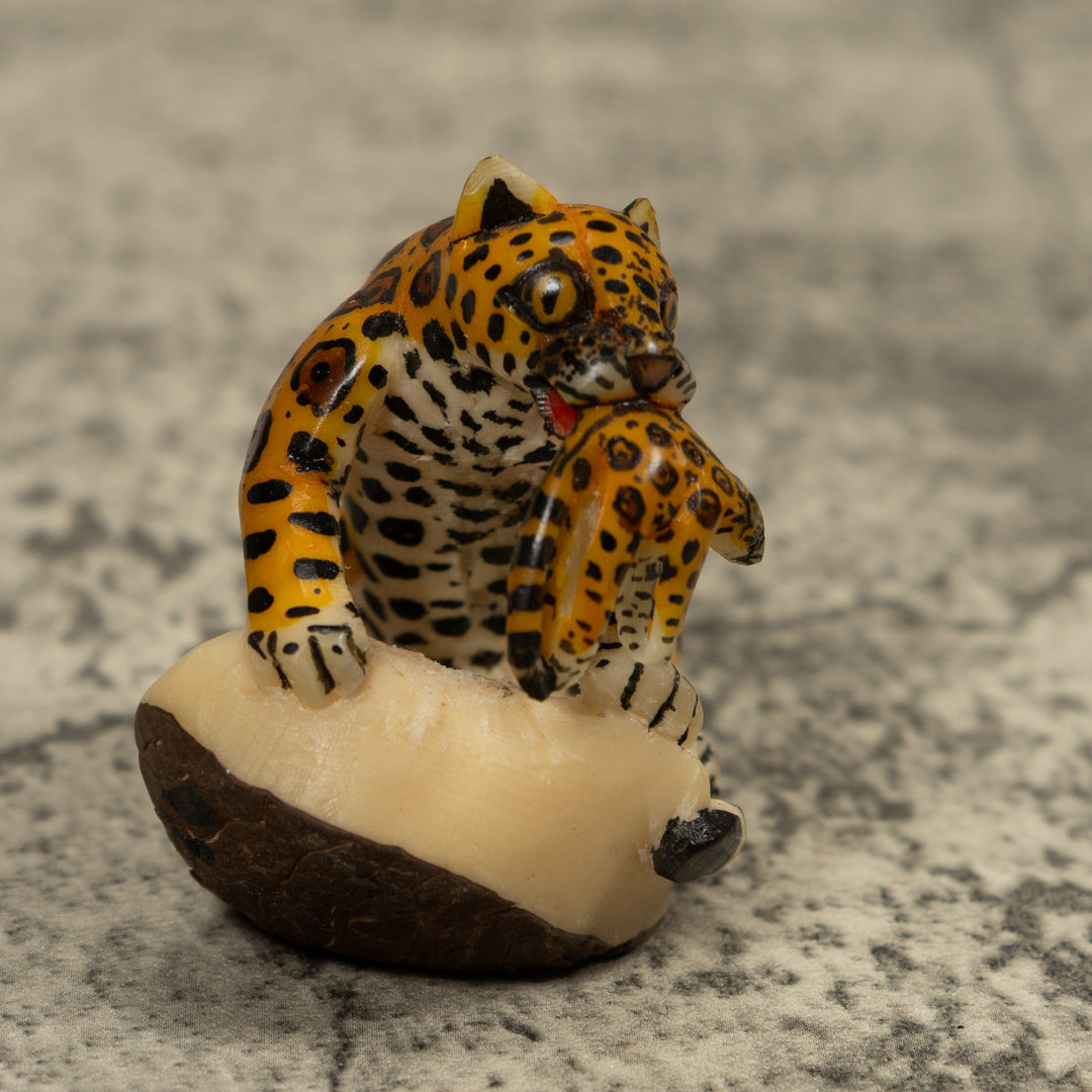Jaguar Cat With Cub Tagua Carving
