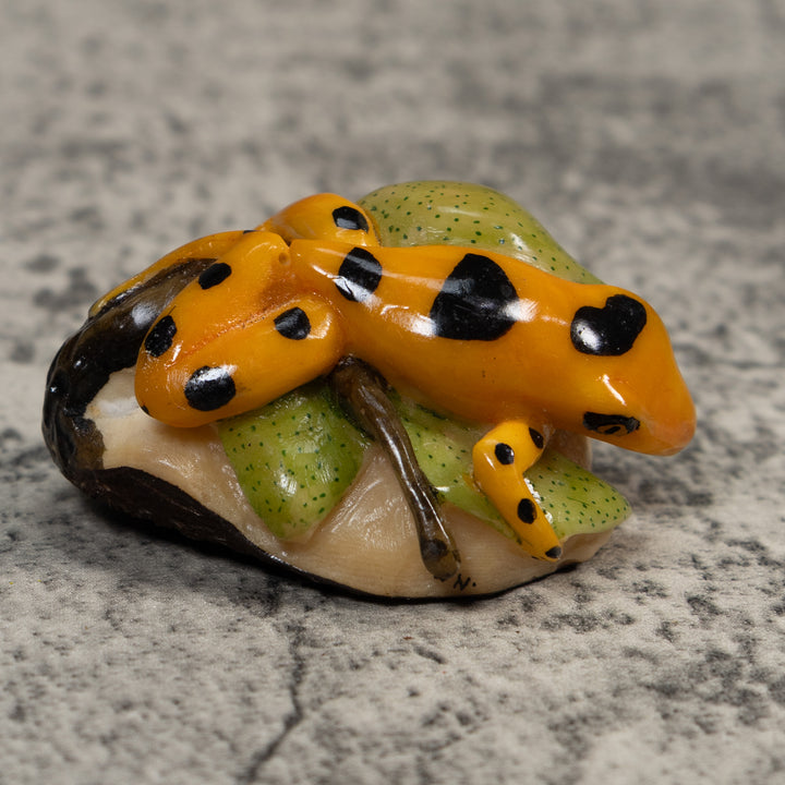 Gold Black And Green Poison Dart Frog Tagua Carving
