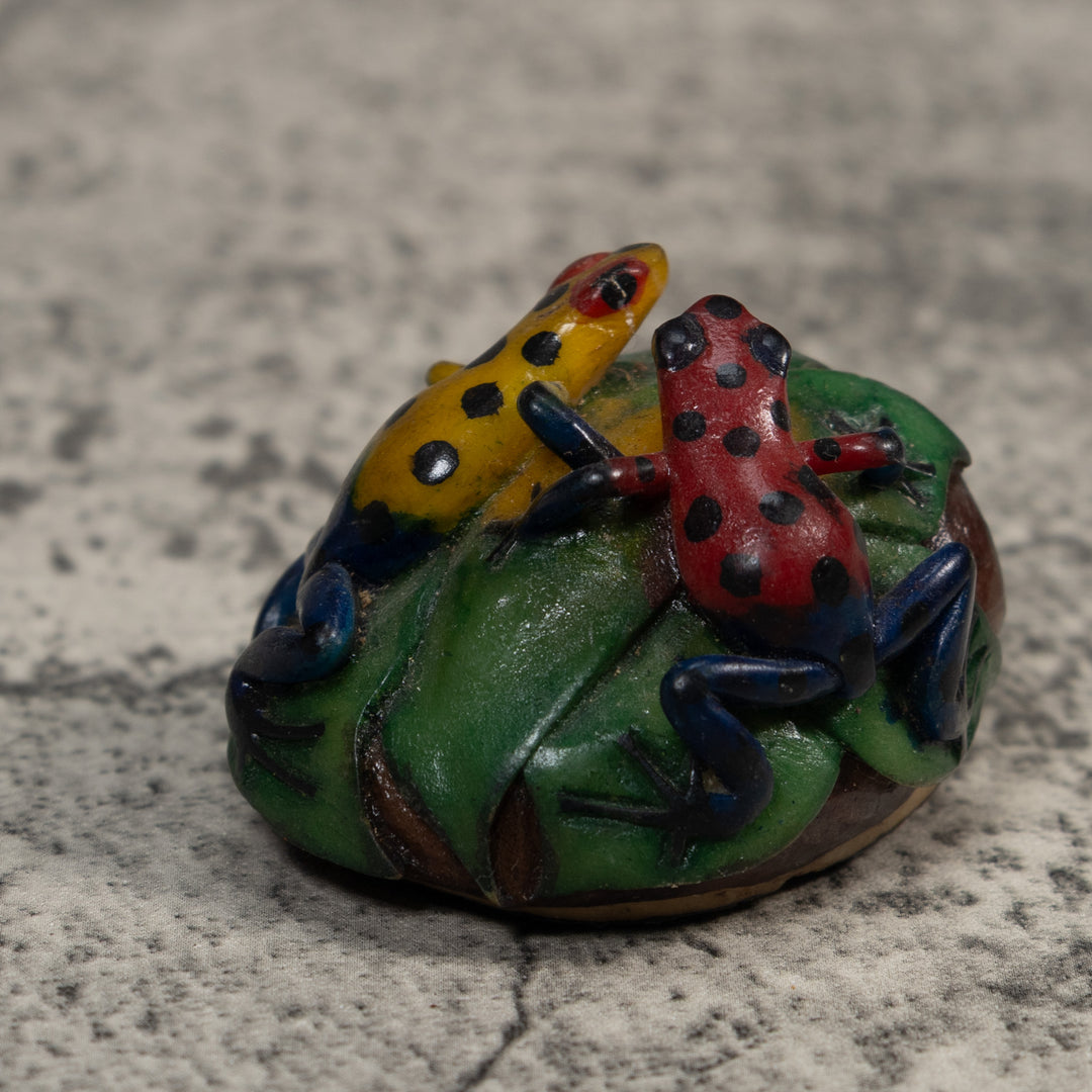 Double Blue Red And Yellow Poison Dart Frog Tagua Carving