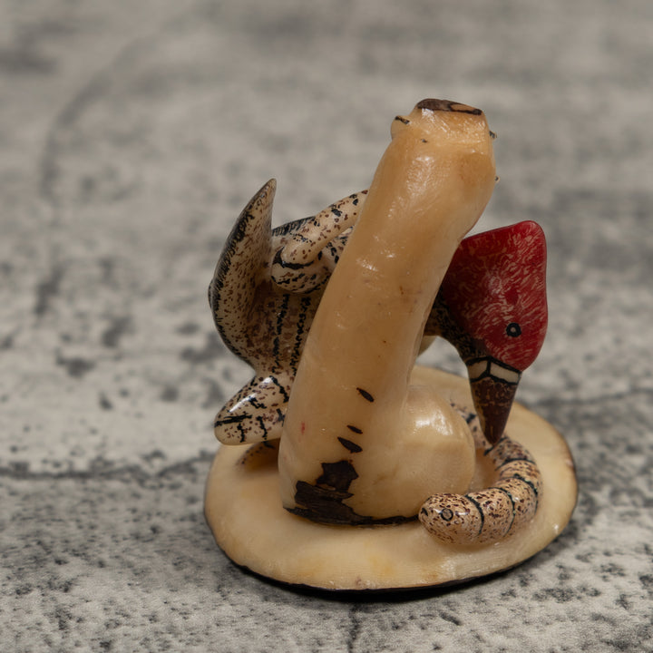 Woodpecker Bird And Caterpillar Tagua Carving