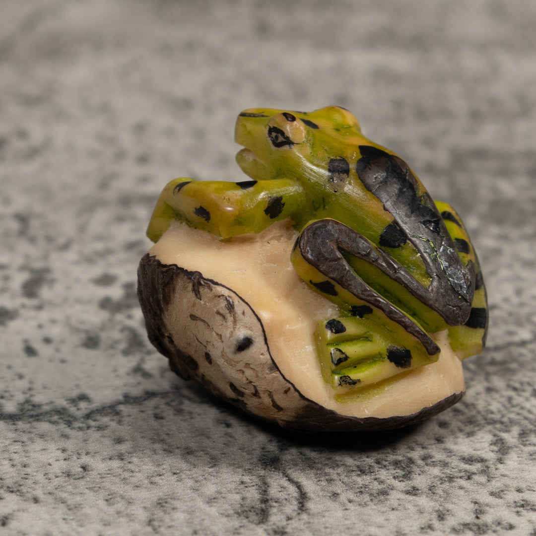 Vintage Green And Black Poison Dart Frog Tagua Carving