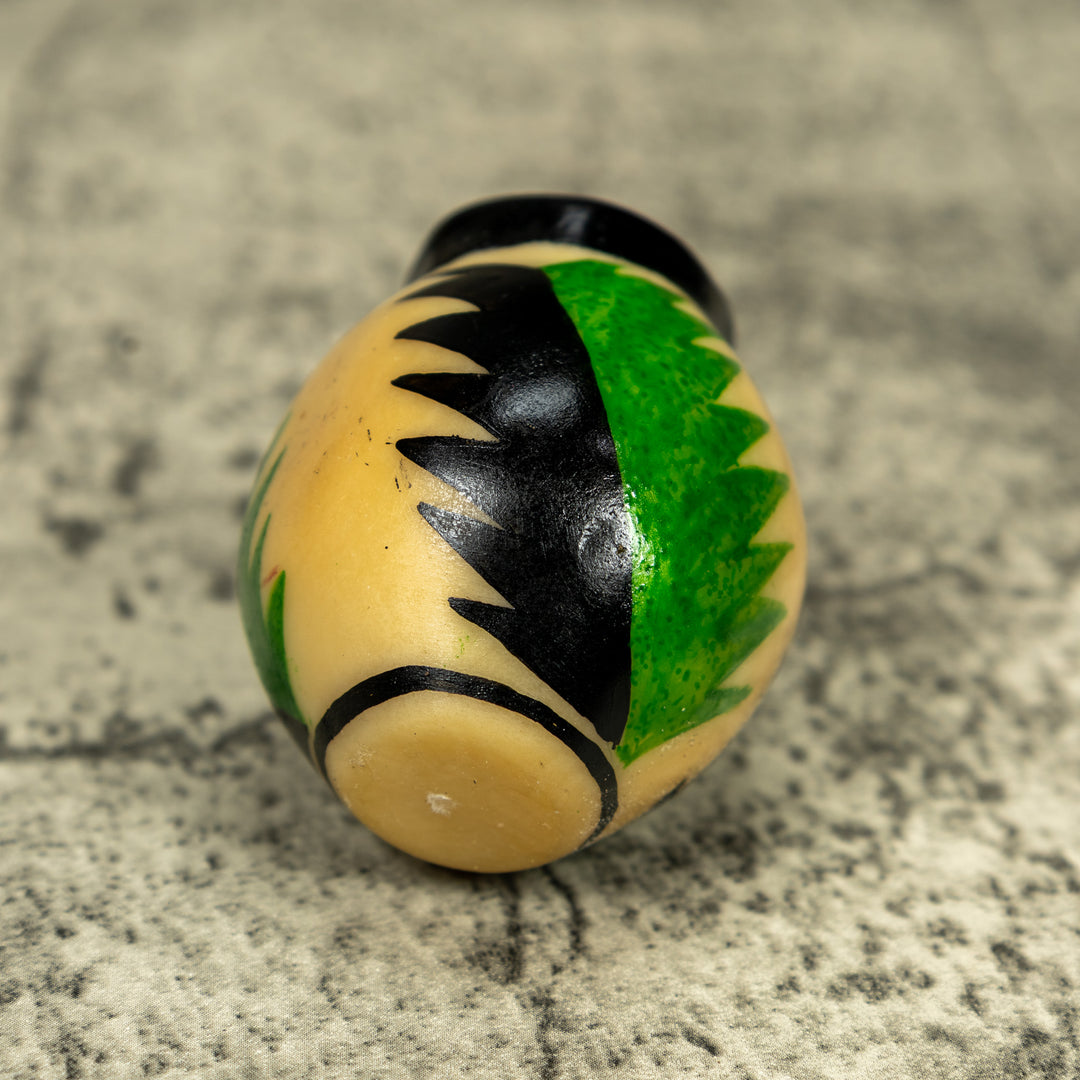 Etched Black And Green Vase Tagua Carving